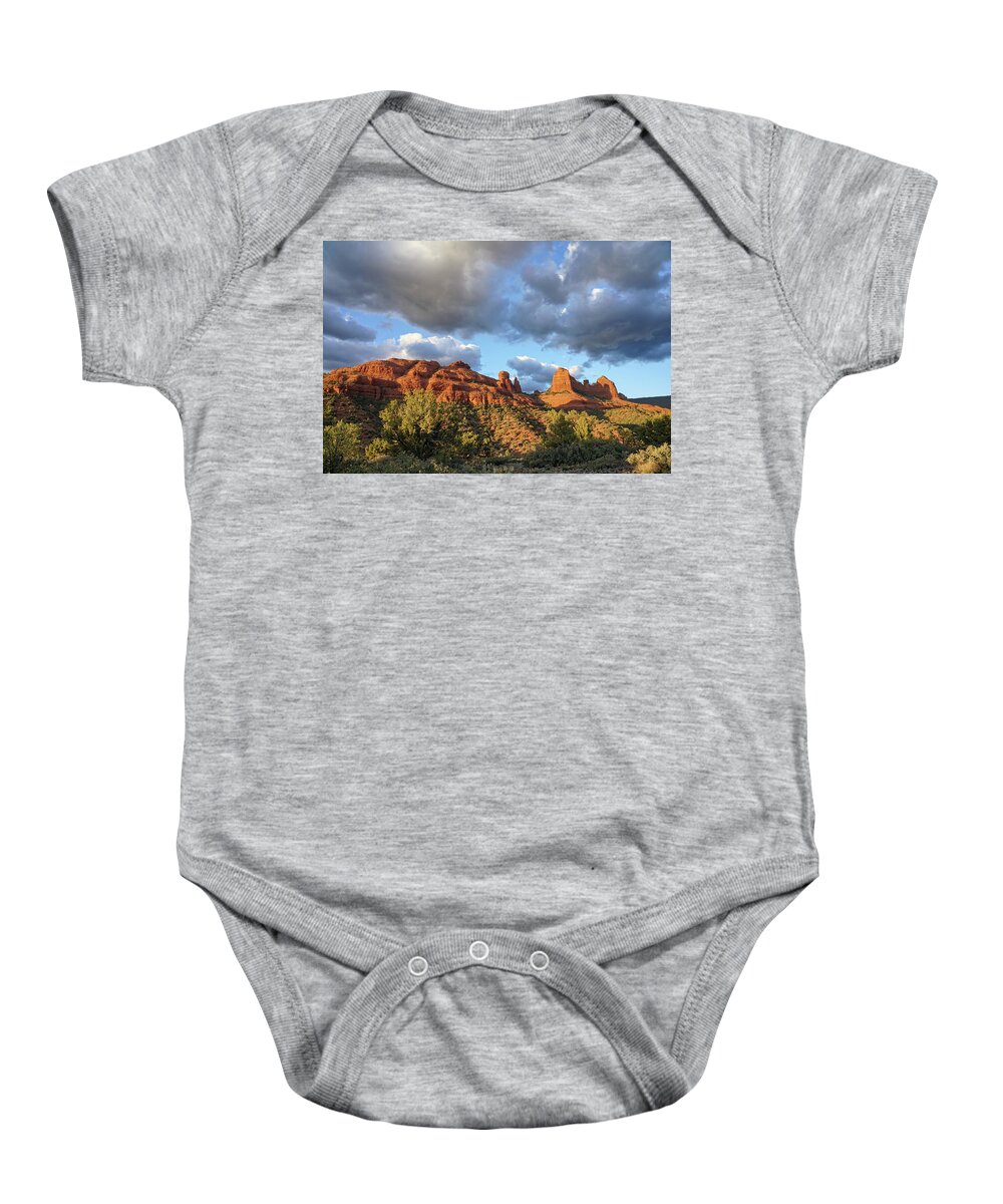 Sedona Baby Onesie featuring the photograph Shadows and Spires by Leda Robertson