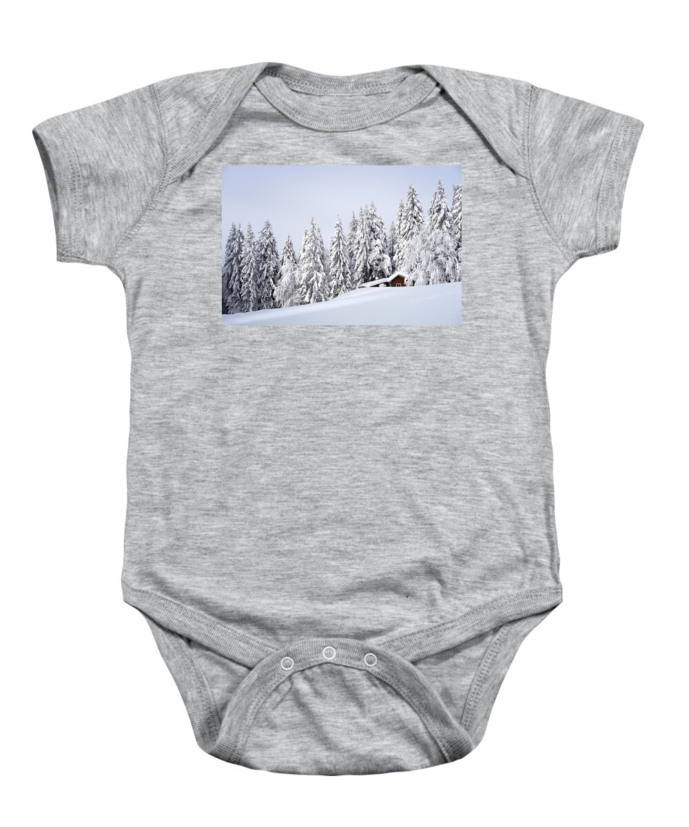 Chalet Baby Onesie featuring the photograph Sheltered by Dominique Dubied