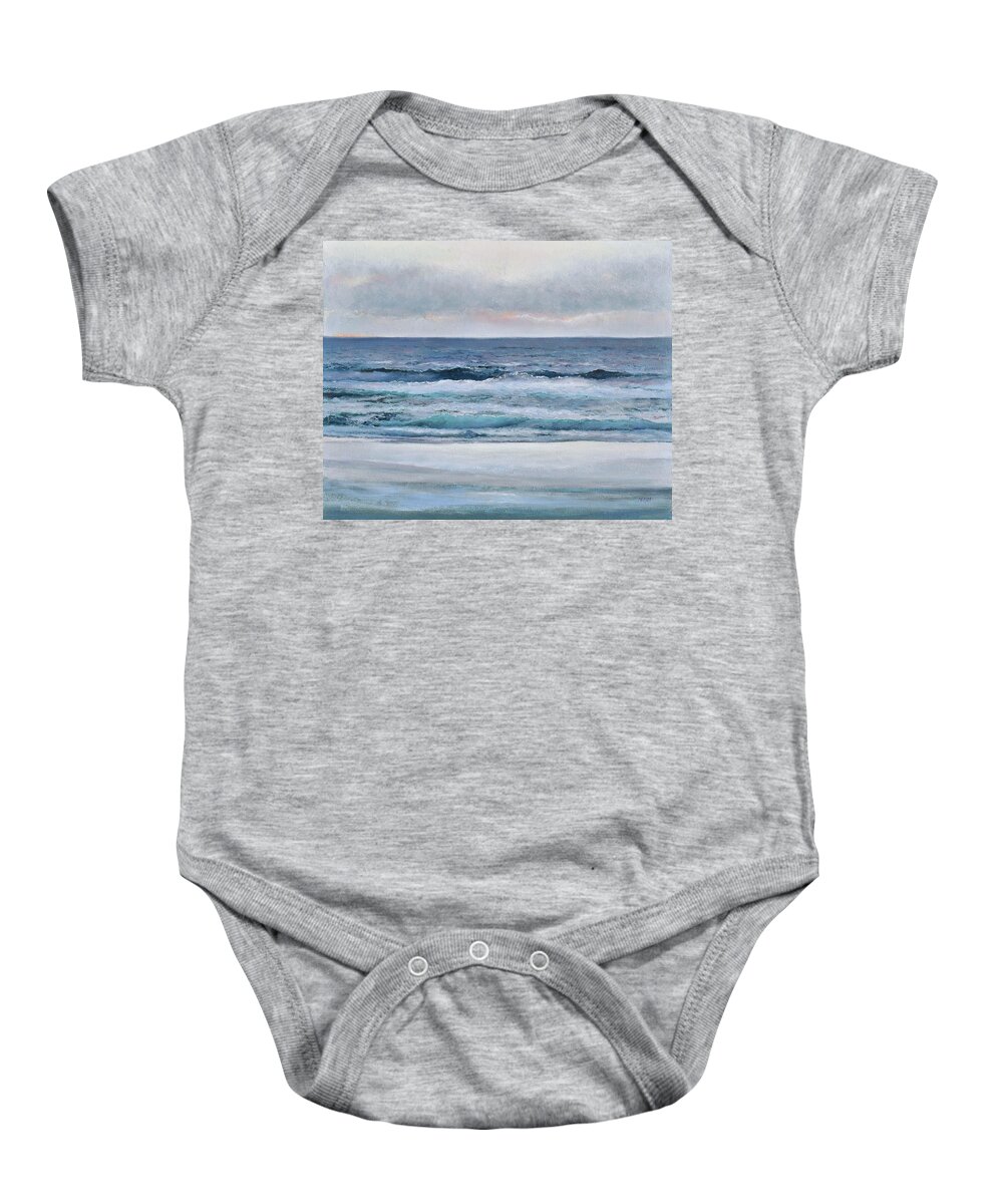 Ocean Baby Onesie featuring the painting Silvery Morn - ocean seascape by Jan Matson