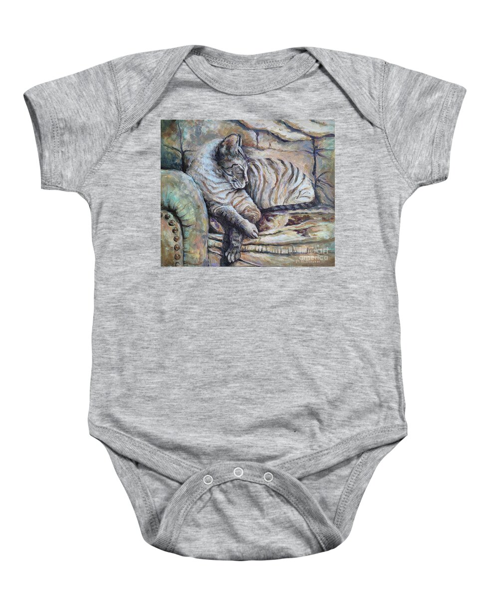 Cat Baby Onesie featuring the painting Sitting Pretty by Deborah Smith
