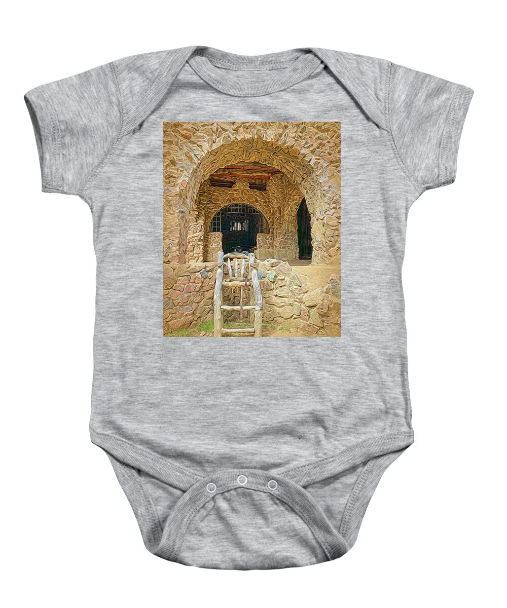 Bishop Castle Baby Onesie featuring the photograph Six Foot Chair at Entrance of Bishop Castle by Debra Martz