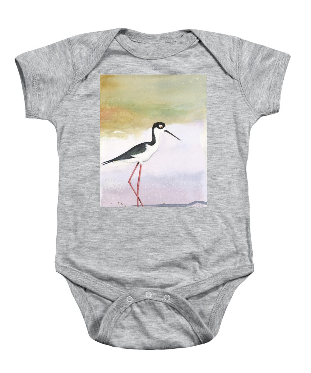 Bird Black Necked Stilt Baby Onesie featuring the painting Skinny Legs by Vicki B Littell