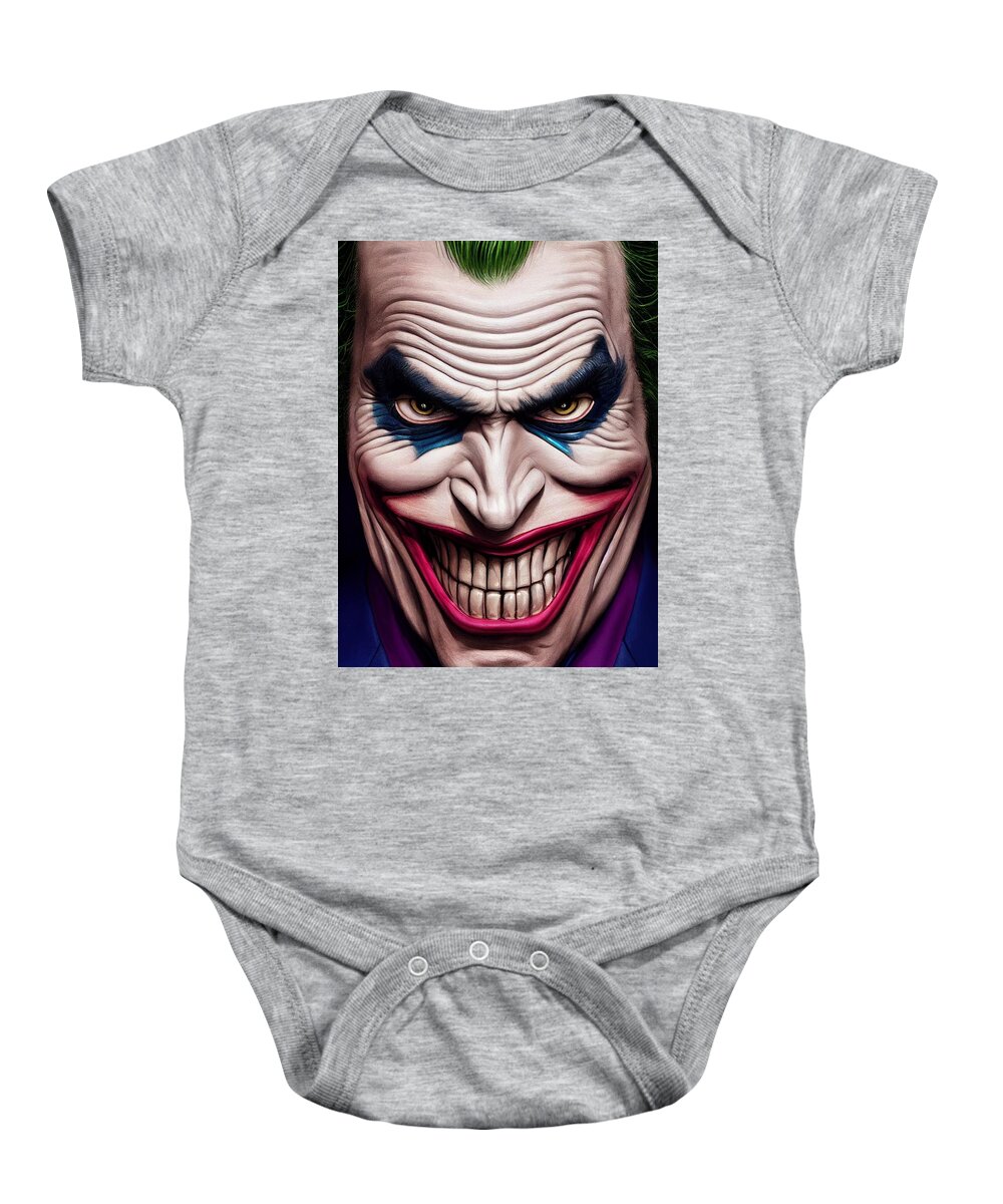 Card Baby Onesie featuring the painting Smiling Card Joker Caricature by Vincent Monozlay