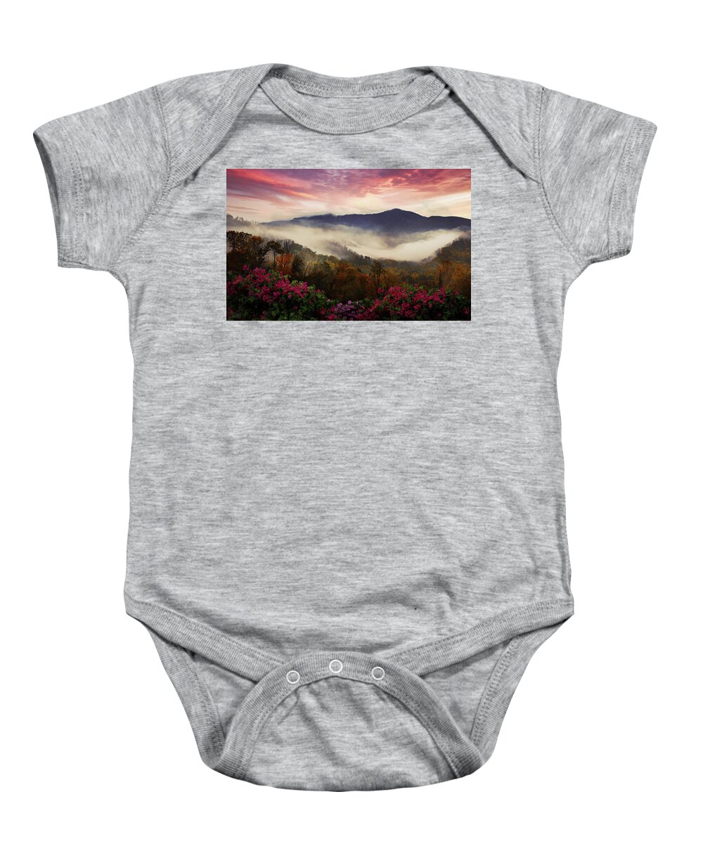 Boyds Baby Onesie featuring the photograph Smoky Mountains Overlook Blue Ridge Parkway Evening Colors by Debra and Dave Vanderlaan
