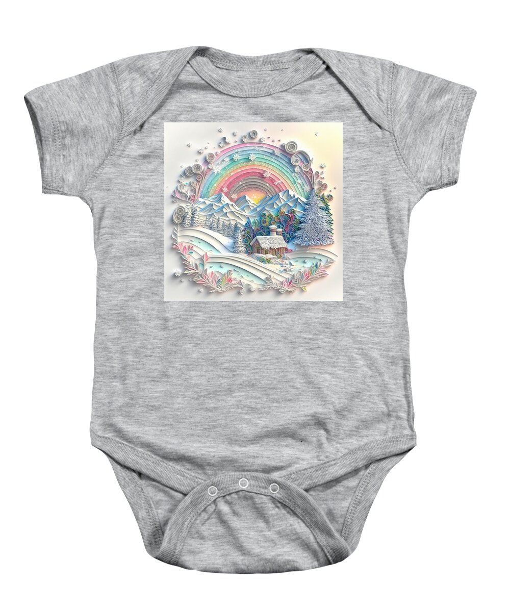 Paper Craft Baby Onesie featuring the mixed media Snow And Rainbow I by Jay Schankman