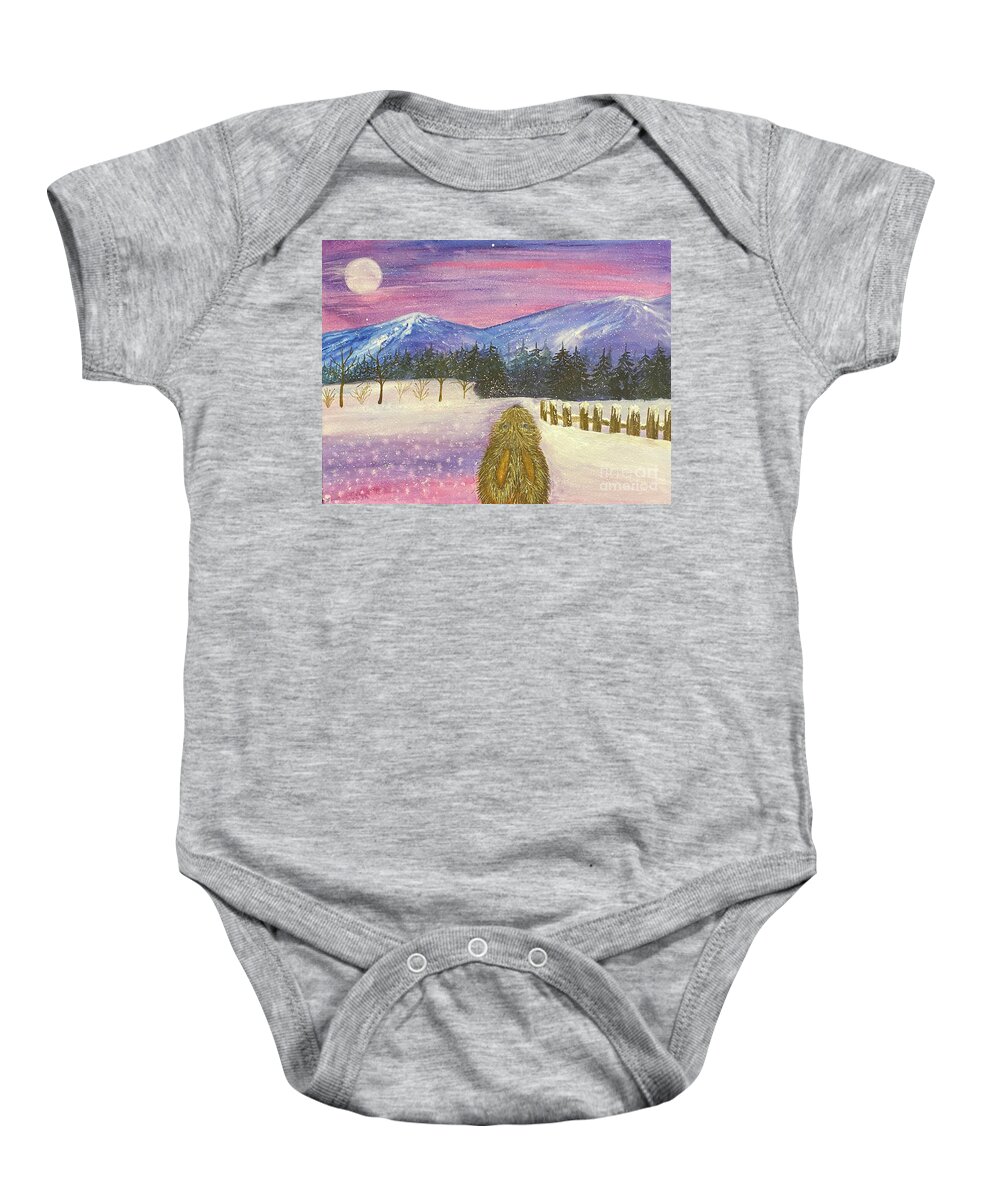 Snow Baby Onesie featuring the painting Snow Bunny by Lisa Neuman