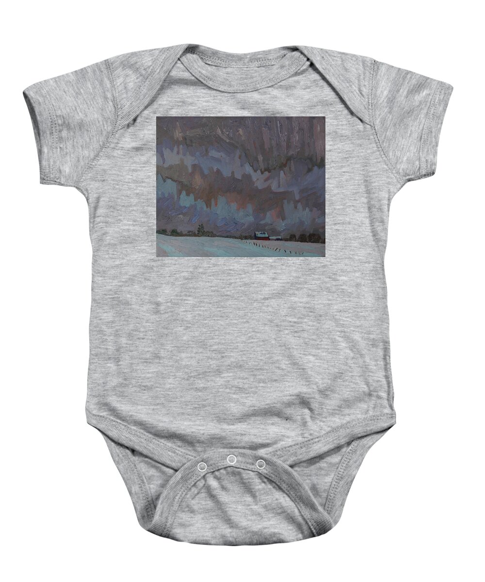 1757 Baby Onesie featuring the painting Snow Virga Farm by Phil Chadwick