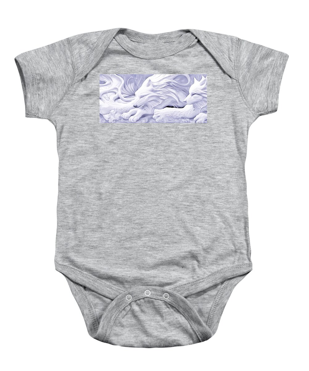 Digital White Snow Wolf Sculpture Baby Onesie featuring the digital art Snow Wolves by Beverly Read