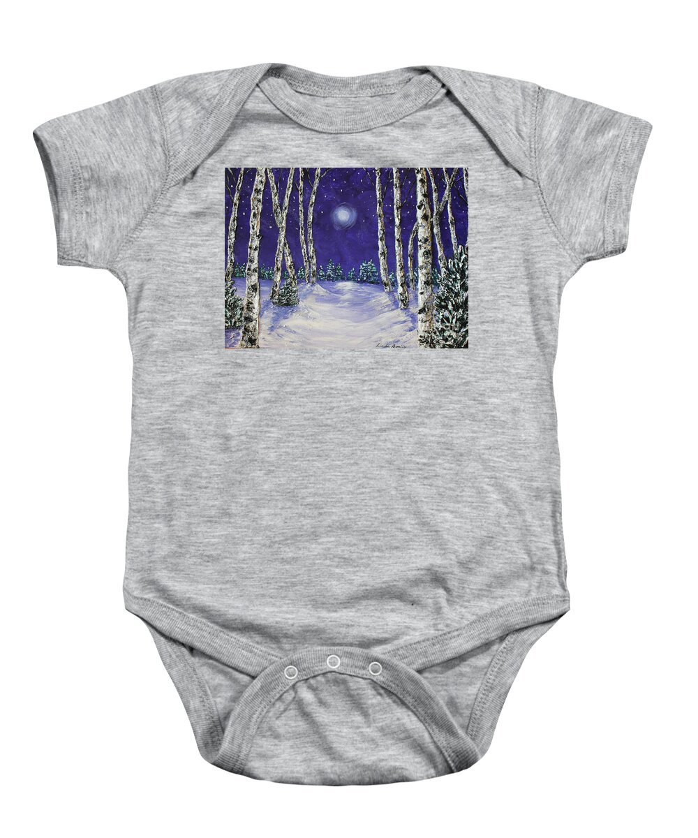 Landscape Baby Onesie featuring the painting Solo Snowscape SOLD by Linda Donlin