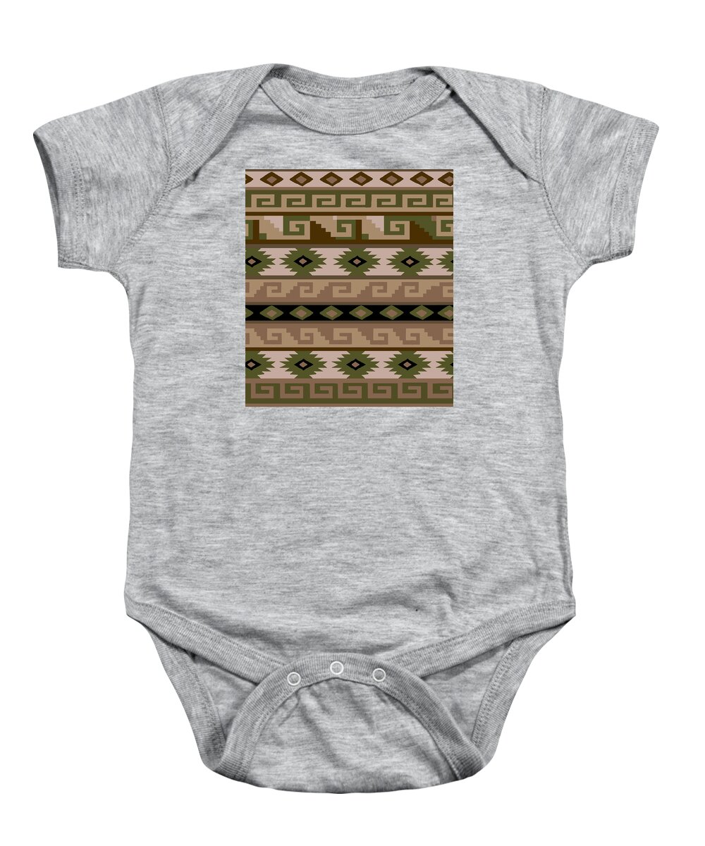 Native American Inspired Baby Onesie featuring the digital art Southwest Tribal Ethnic Wall Hanging - Olive by Vagabond Folk Art - Virginia Vivier