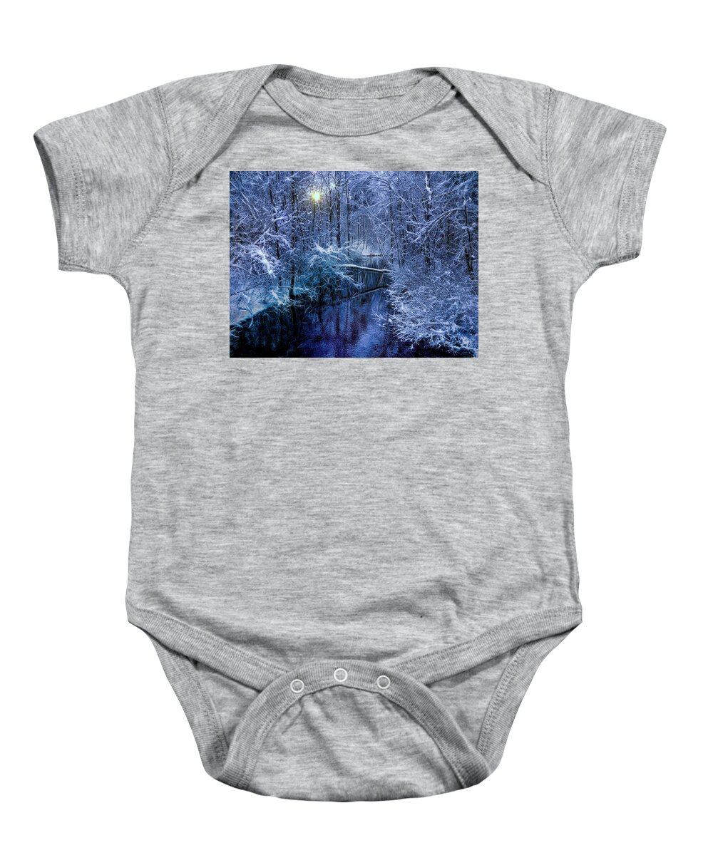 Winter Baby Onesie featuring the photograph Sparkling snow at dusk by Cordia Murphy
