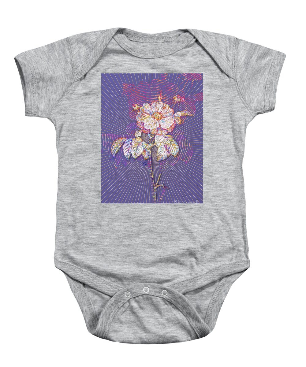 Mosaic Baby Onesie featuring the mixed media Speckled Provins Rose Mosaic Botanical Art on Veri Peri n.0369 by Holy Rock Design