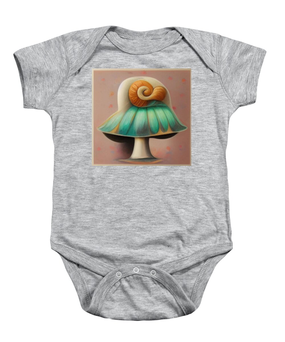 Digital Baby Onesie featuring the digital art Spiral Shroom by Vicki Noble