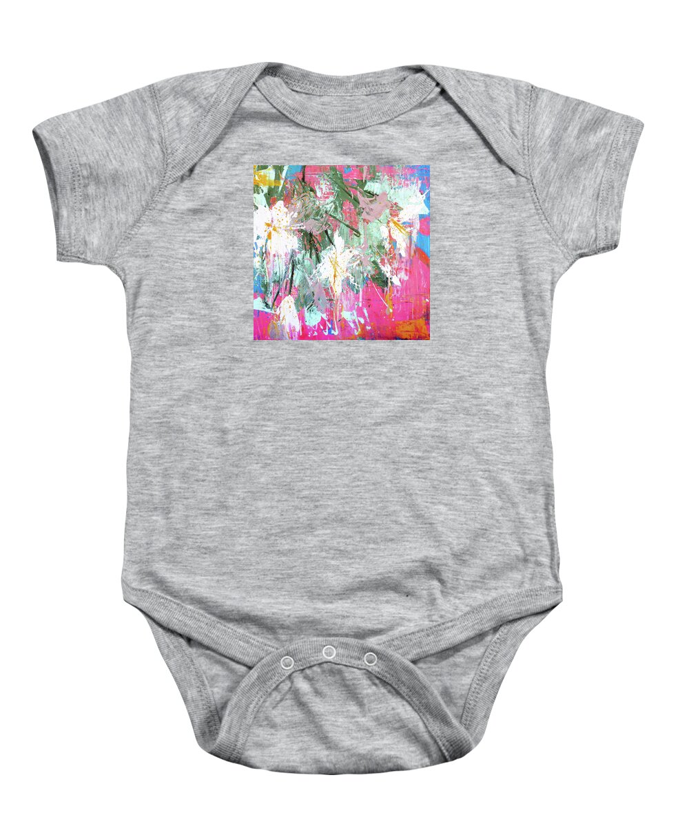 Almond Baby Onesie featuring the painting Spring Almond Blossom in Pink by Joanne Herrmann