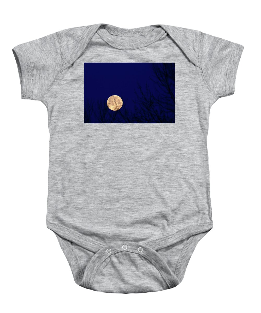 Full Moon Baby Onesie featuring the photograph Spring Moon in Trees by Flinn Hackett