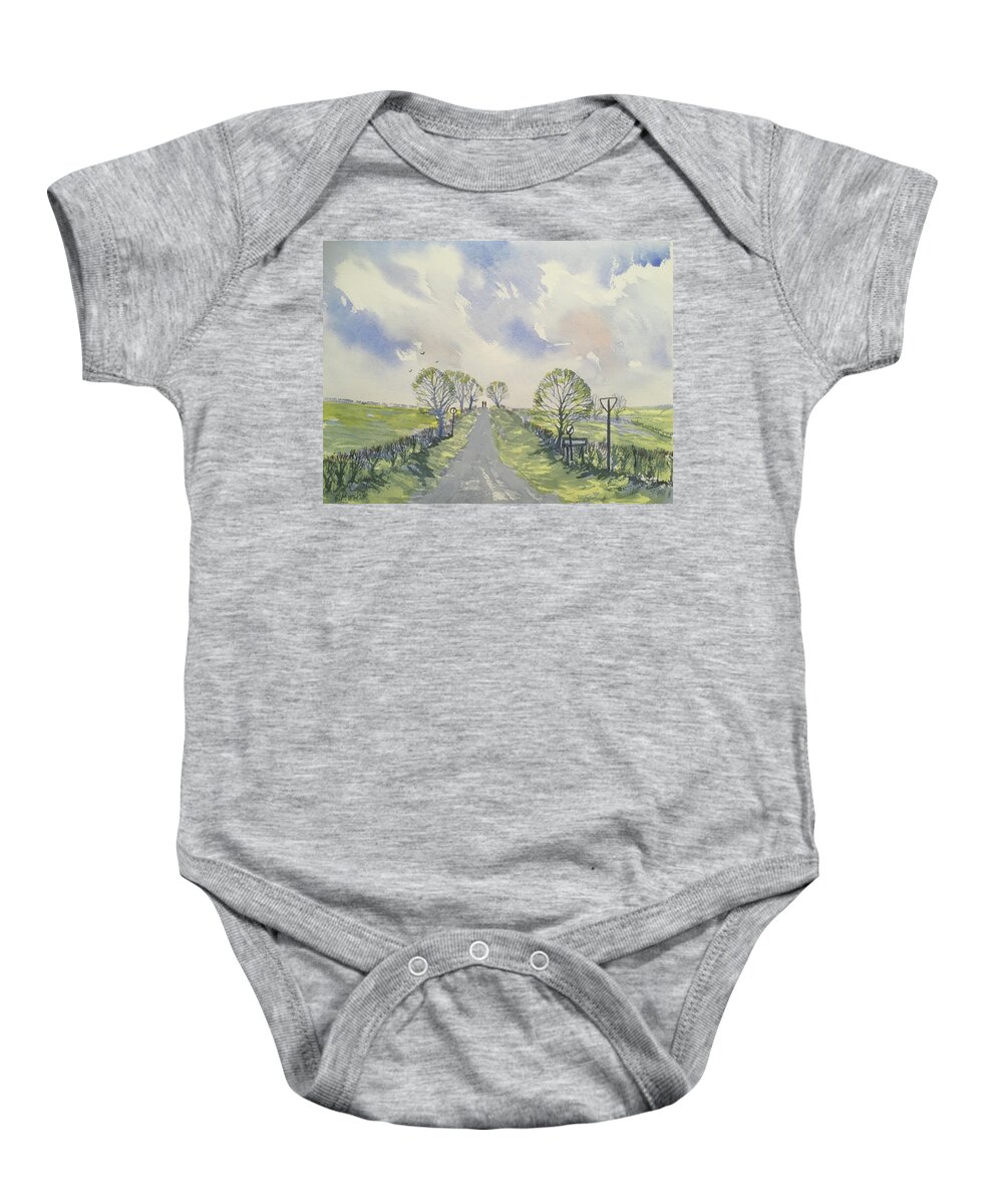 Watercolour Baby Onesie featuring the painting Spring Sky over York Road, Kilham by Glenn Marshall