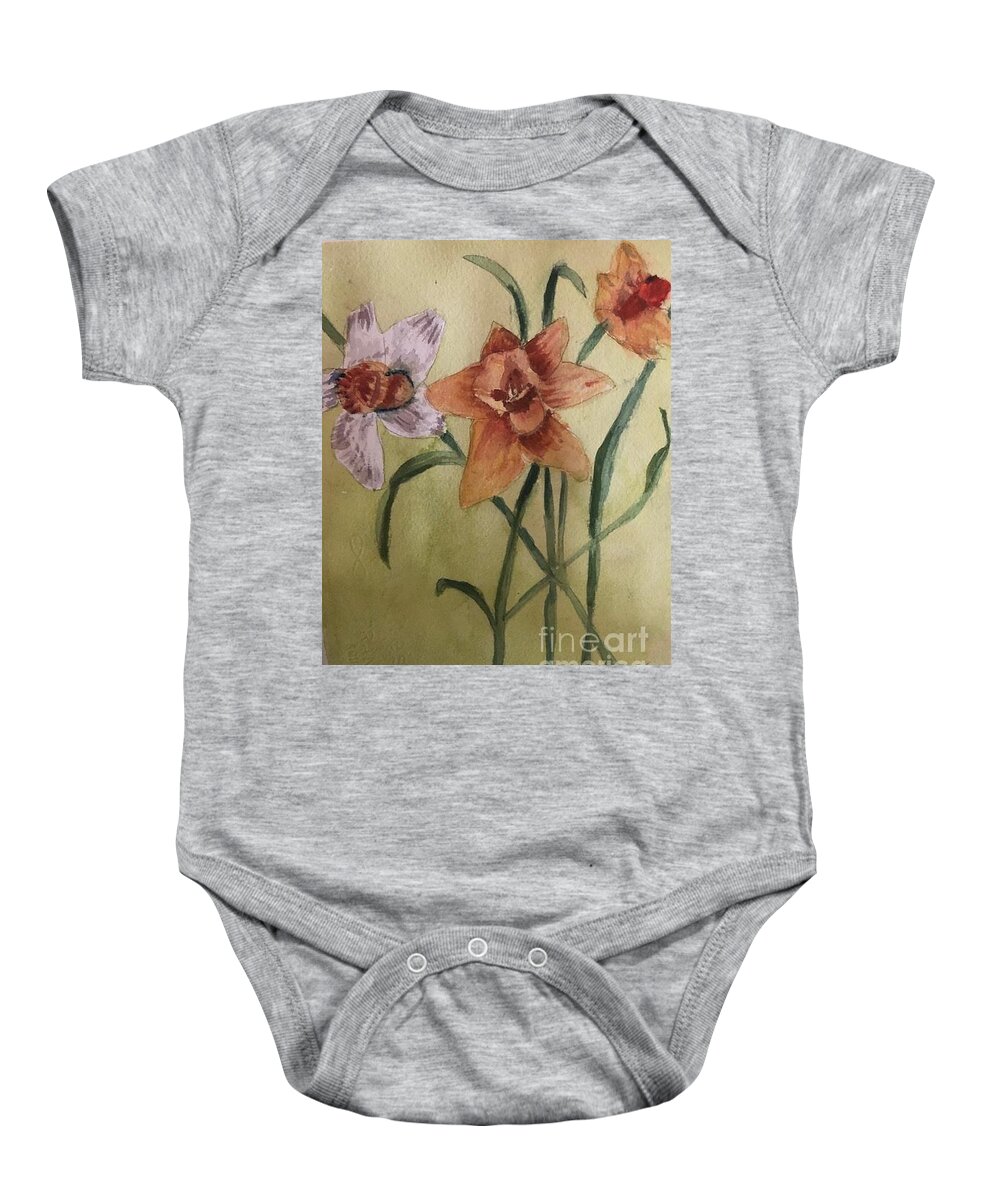 Daffodils Crocus Spring Flowers Narcissus Baby Onesie featuring the painting Springing by Nina Jatania