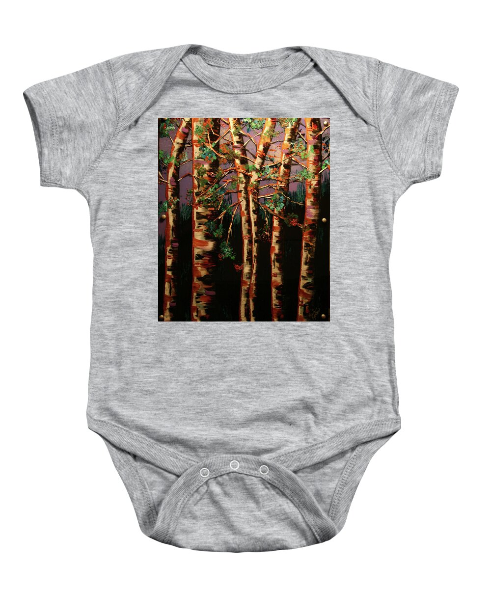 Aspen Baby Onesie featuring the painting Springtime Aspen by Marilyn Quigley