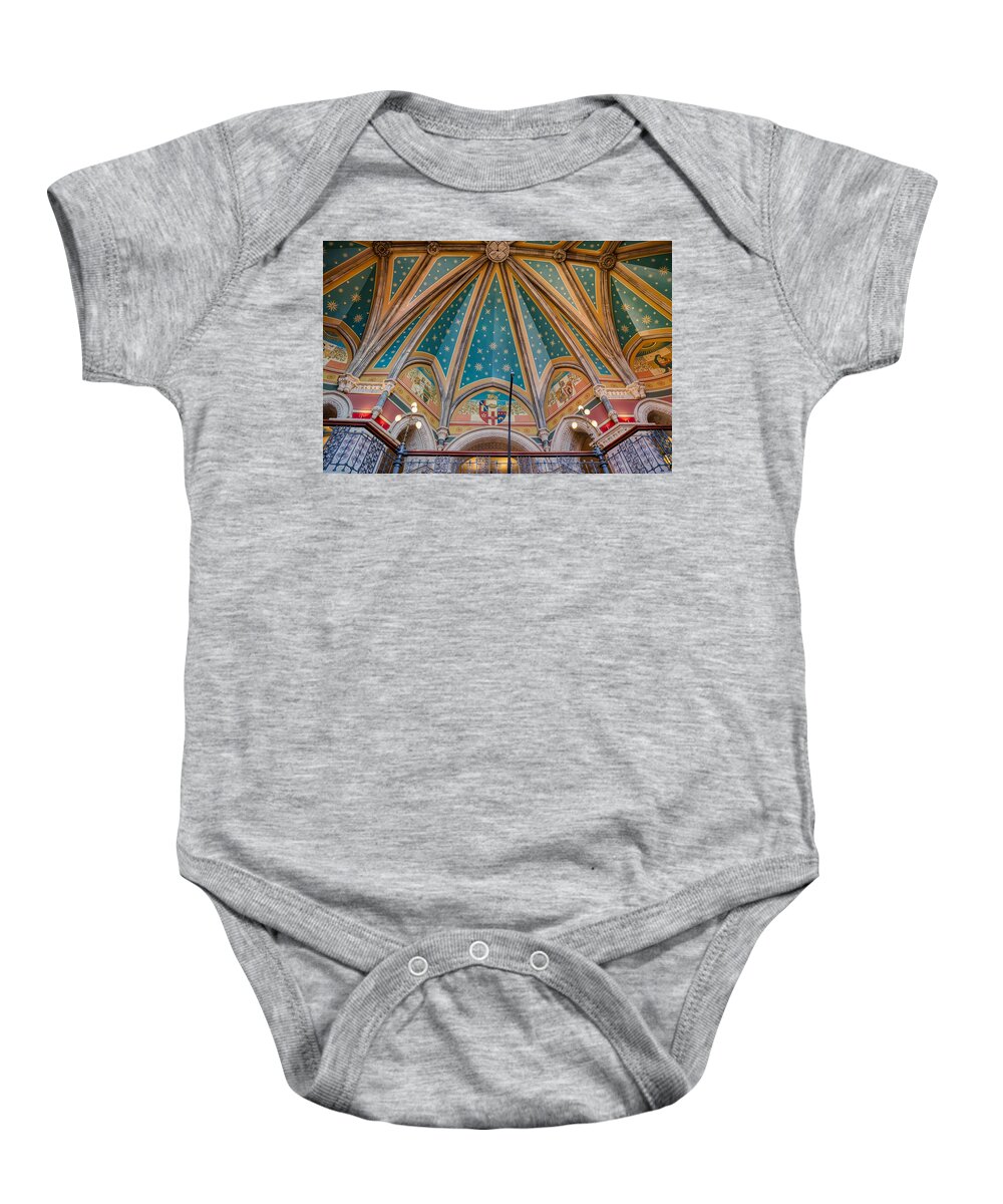 Hotel Baby Onesie featuring the photograph St. Pancras Renaissance Hotel ceiling by Raymond Hill