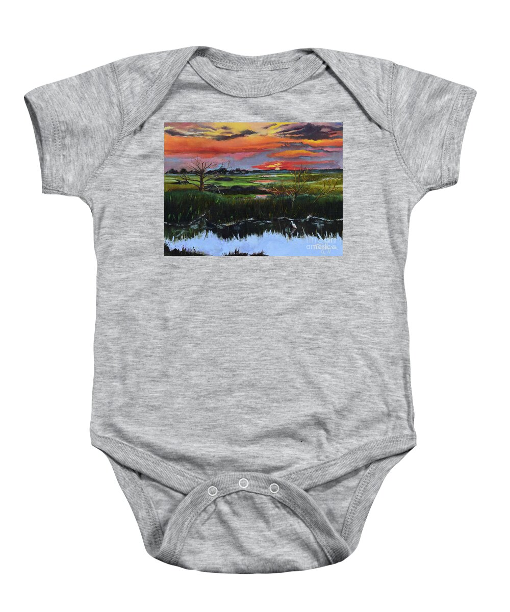 St. Simons Baby Onesie featuring the painting St. Simons Sunrise by Jan Dappen