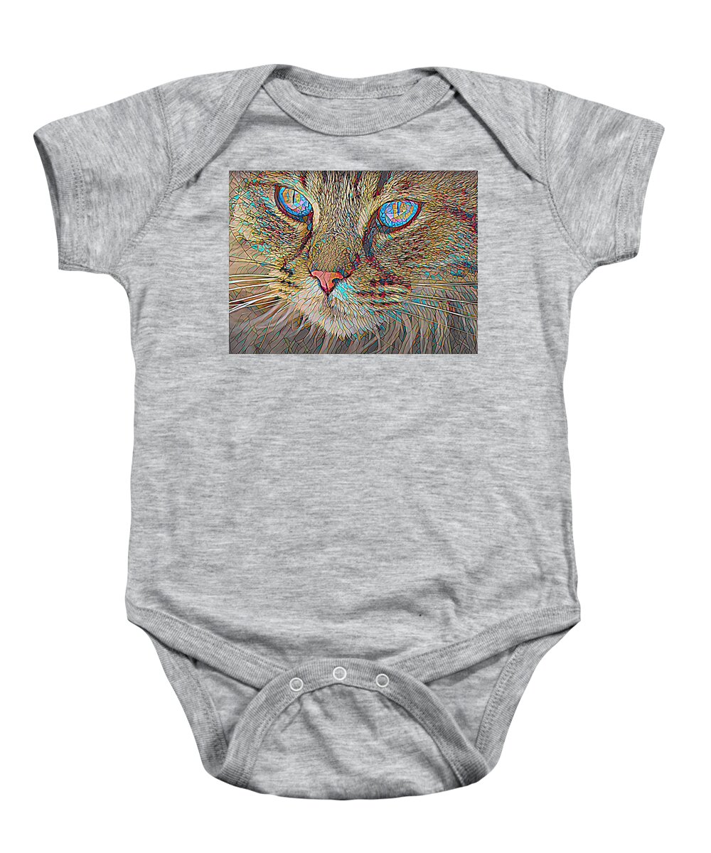Cat Baby Onesie featuring the digital art Stained Glass Cat by Deborah League