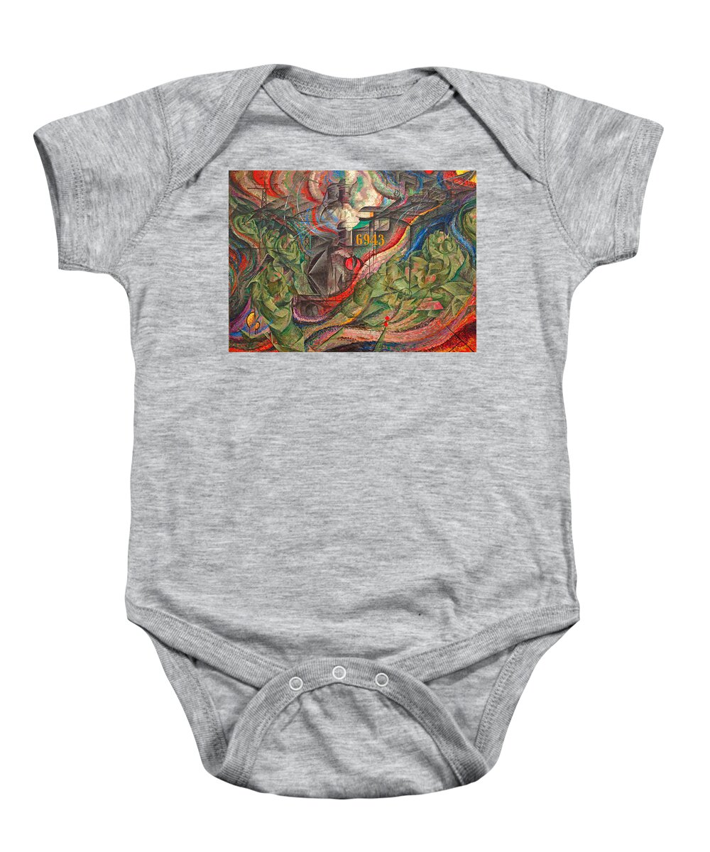 States Of Mind I Baby Onesie featuring the digital art States of Mind I - The Farewells by Umberto Boccioni - digital enhancement by Nicko Prints