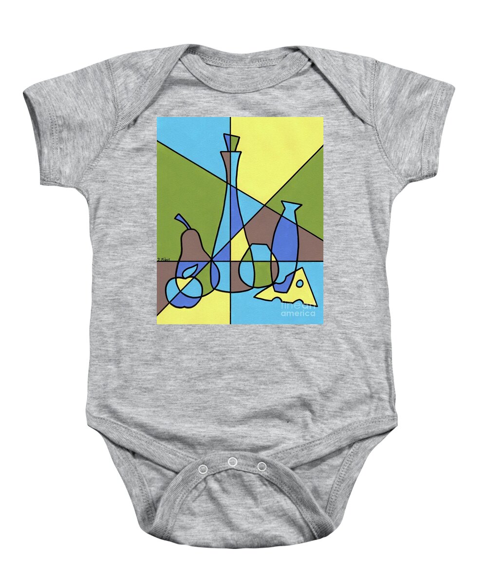 Mid Century Modern Baby Onesie featuring the painting Still Life with Lines by Donna Mibus