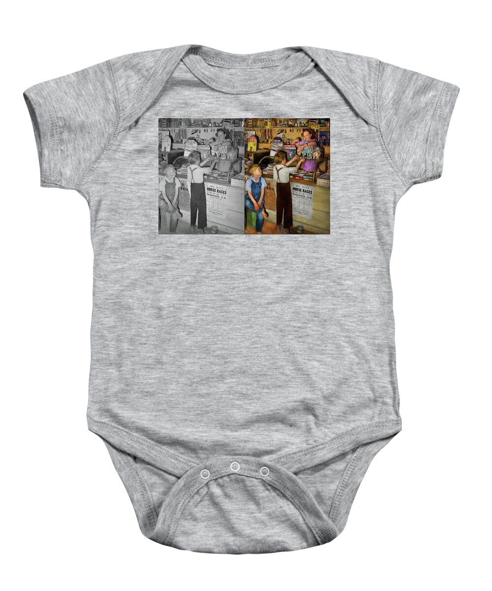 Kids Baby Onesie featuring the photograph Store - Candy for both of us 1940 - Side by Side by Mike Savad