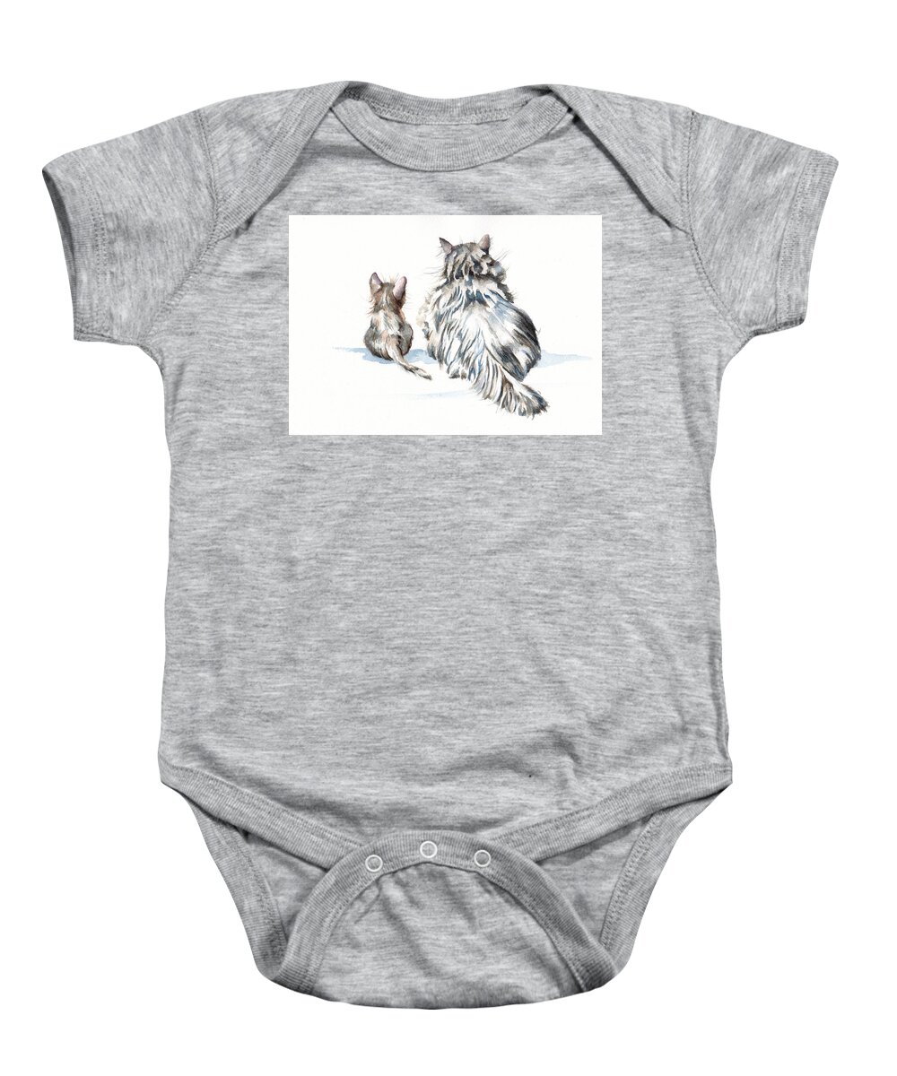 Cats Baby Onesie featuring the painting Two Cats Stories with Grandpa by Debra Hall