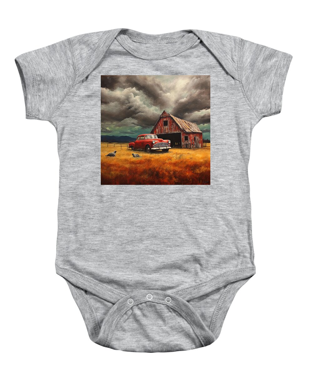 Rustic Baby Onesie featuring the painting Storm is Coming - Storm Art by Lourry Legarde