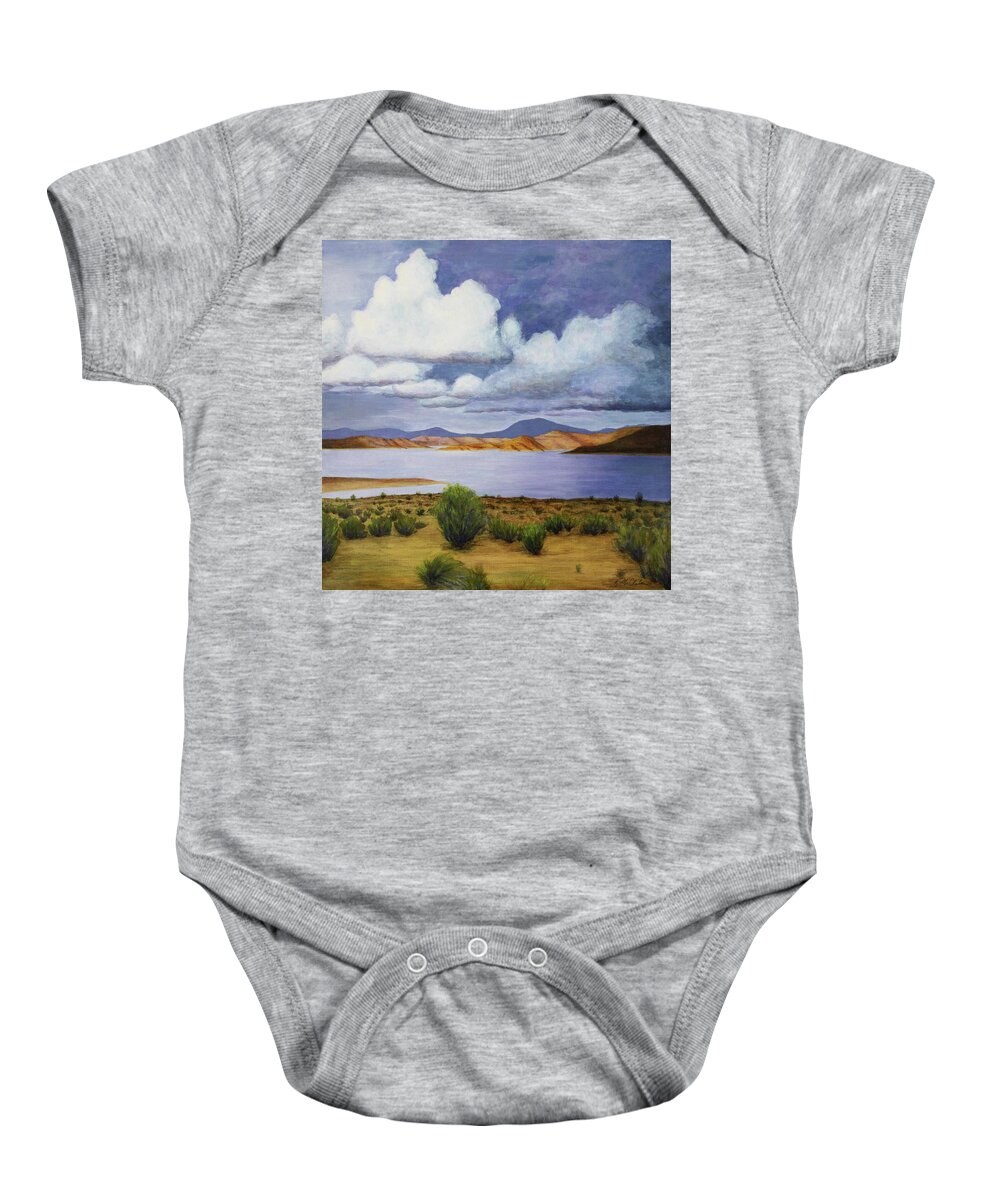 Kim Mcclinton Baby Onesie featuring the painting Storm on Lake Powell - right panel of three by Kim McClinton