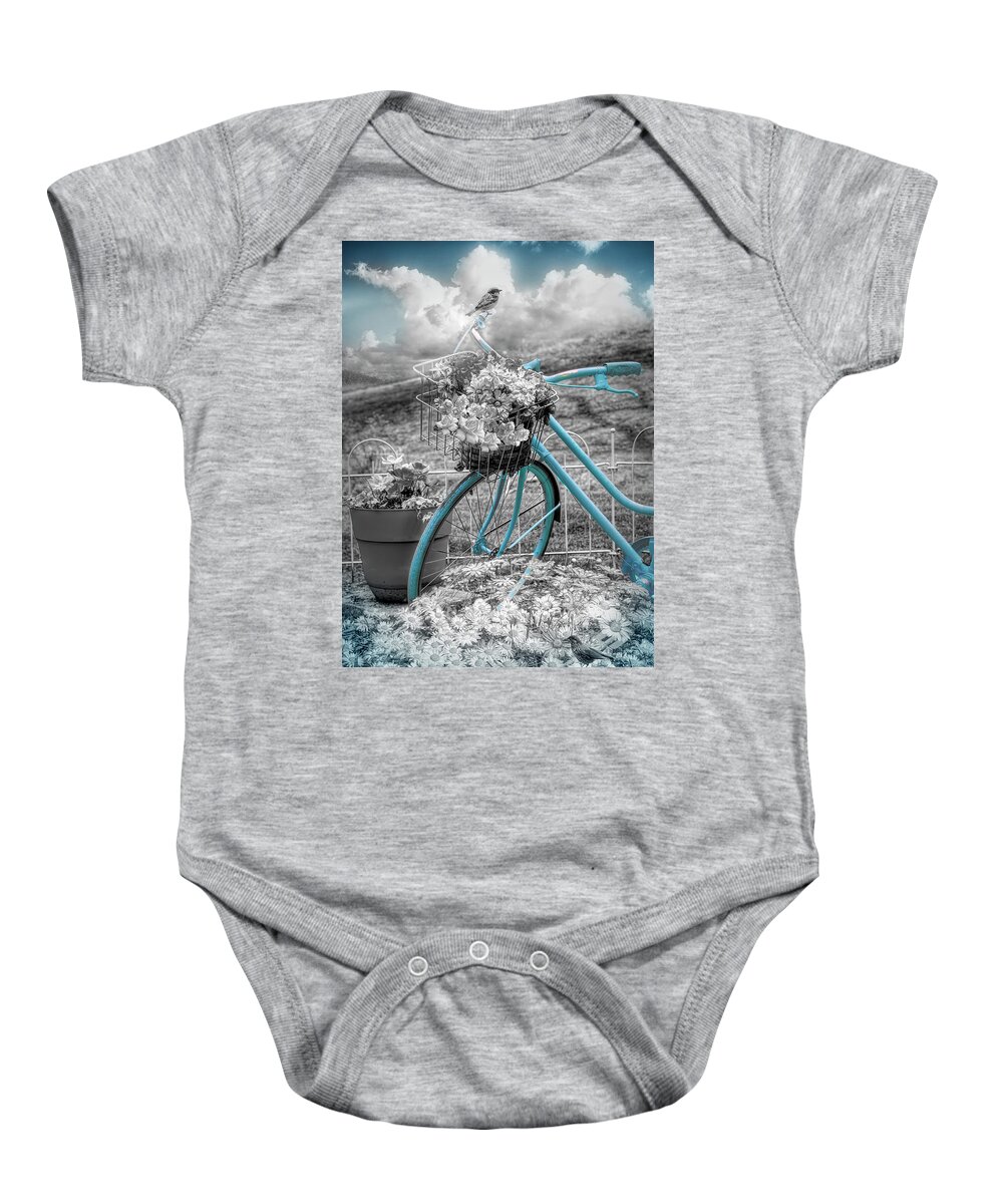 Birds Baby Onesie featuring the photograph Summer Morning Black and White and Blue by Debra and Dave Vanderlaan