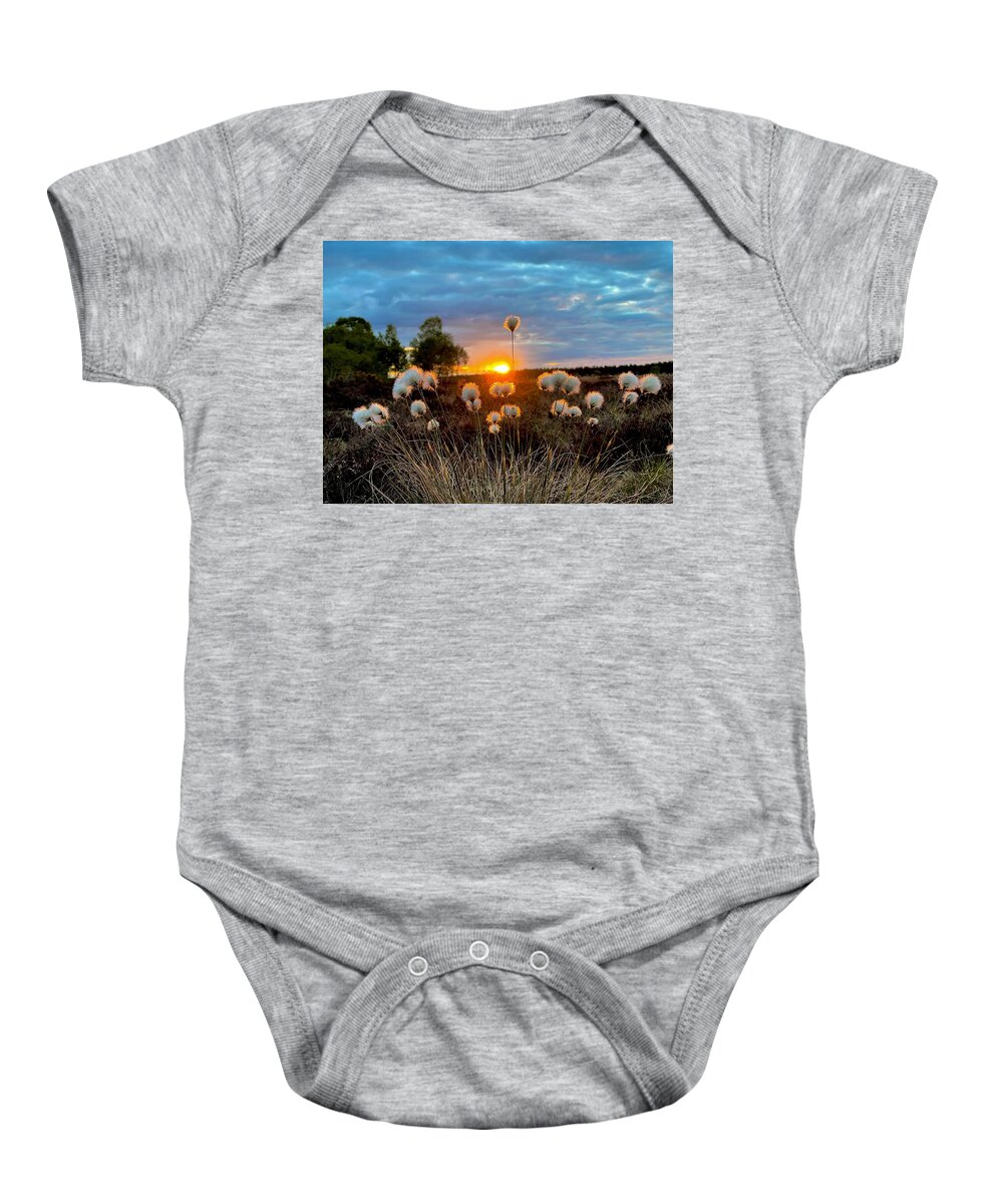 Bog Cotton Baby Onesie featuring the photograph Sun Lit Cotton by Six Months Of Walking