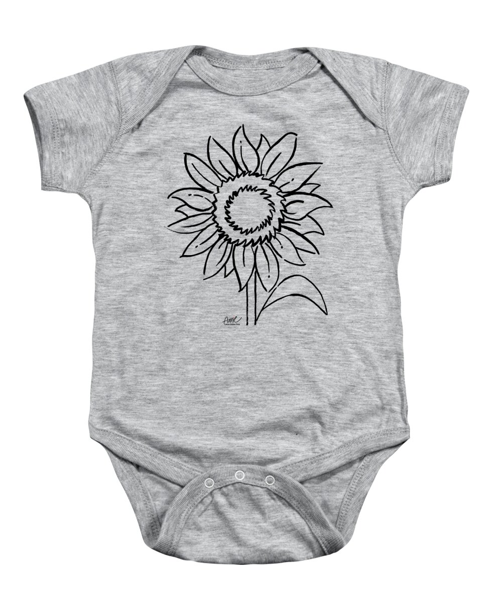 Sunflower Baby Onesie featuring the painting Sunflower Outline by Annie Troe