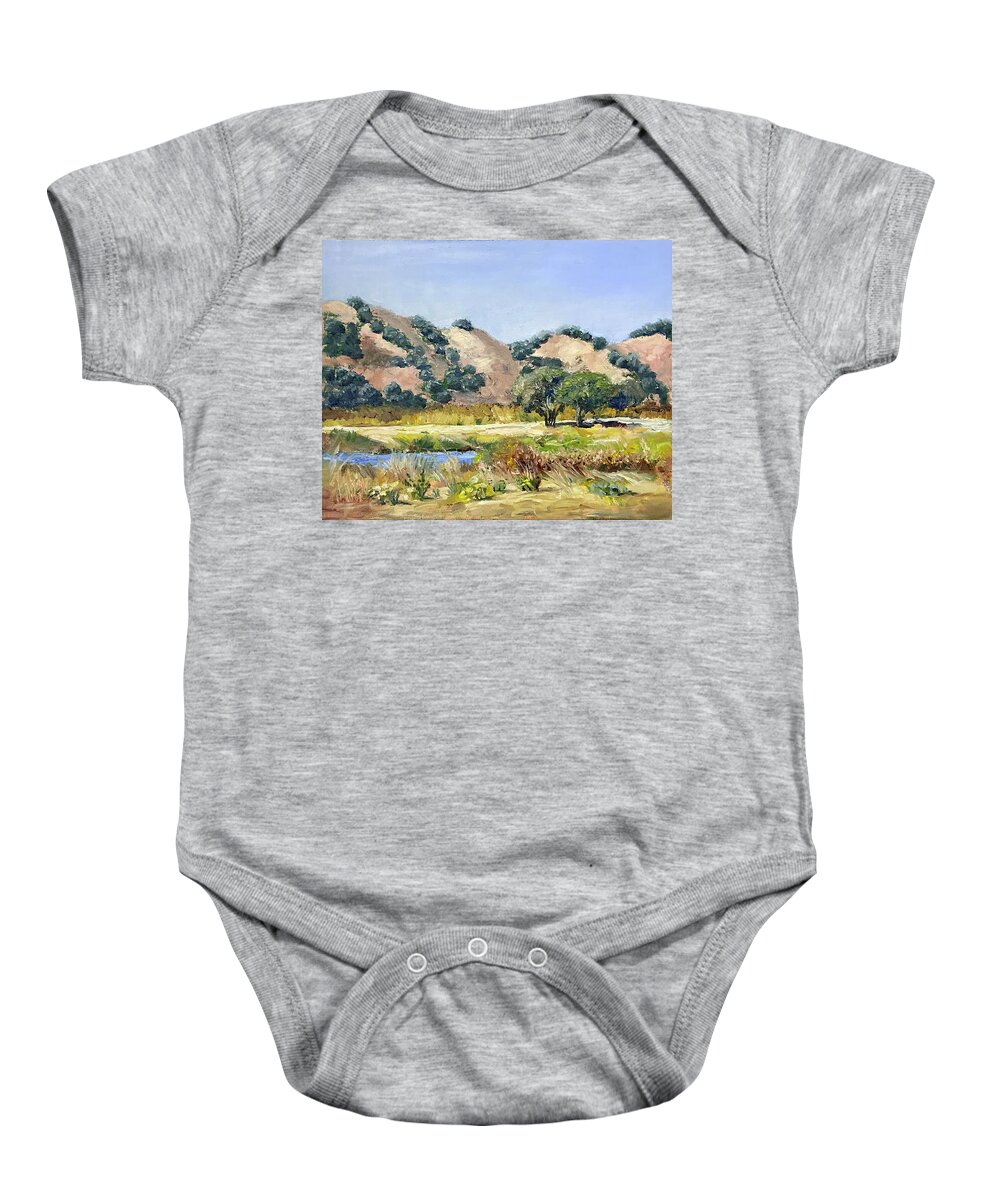 Nature Baby Onesie featuring the painting Sunny Day at the Marina by Masha Batkova