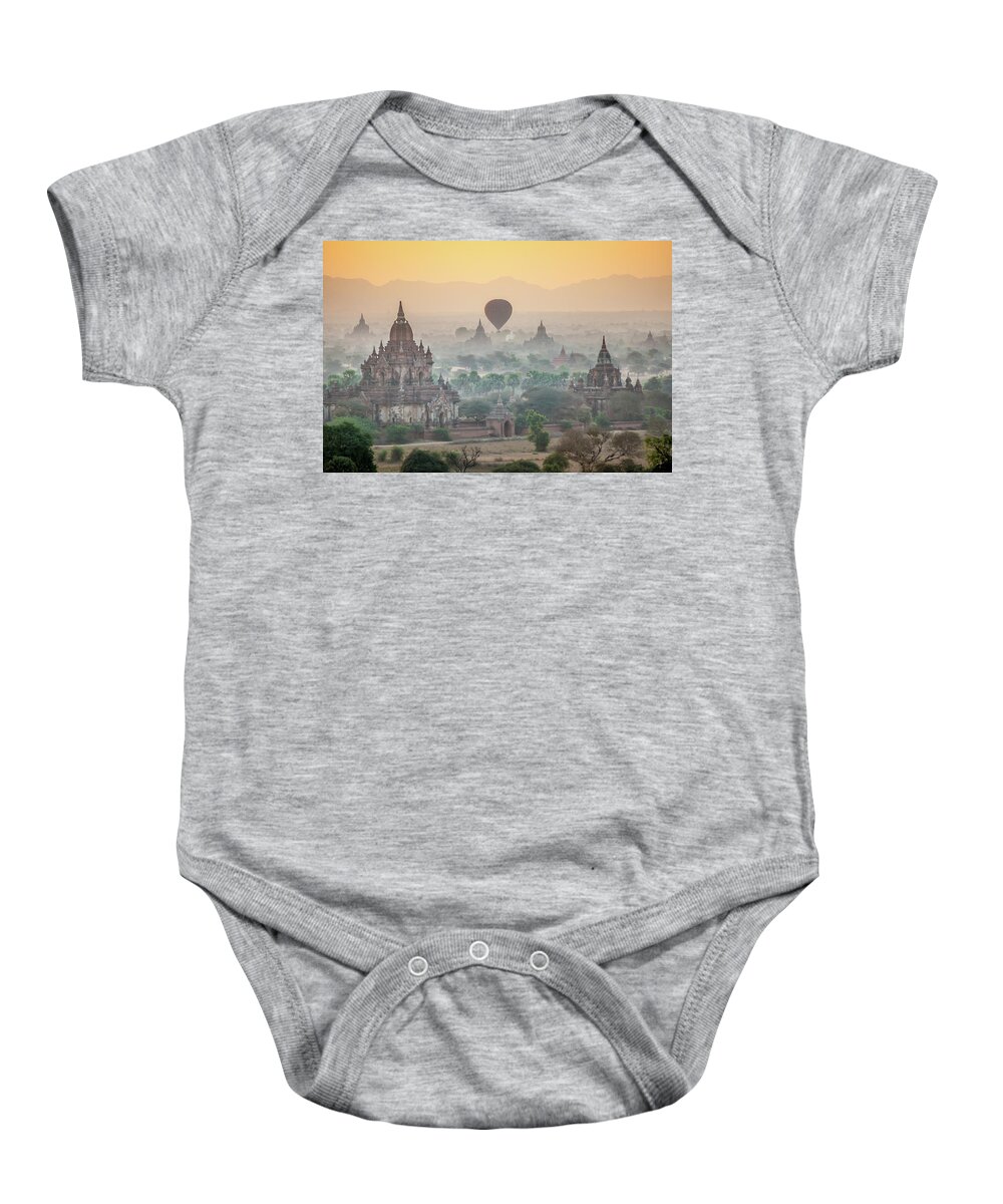 Sunrise Baby Onesie featuring the photograph Sunrise at Bagan by Arj Munoz