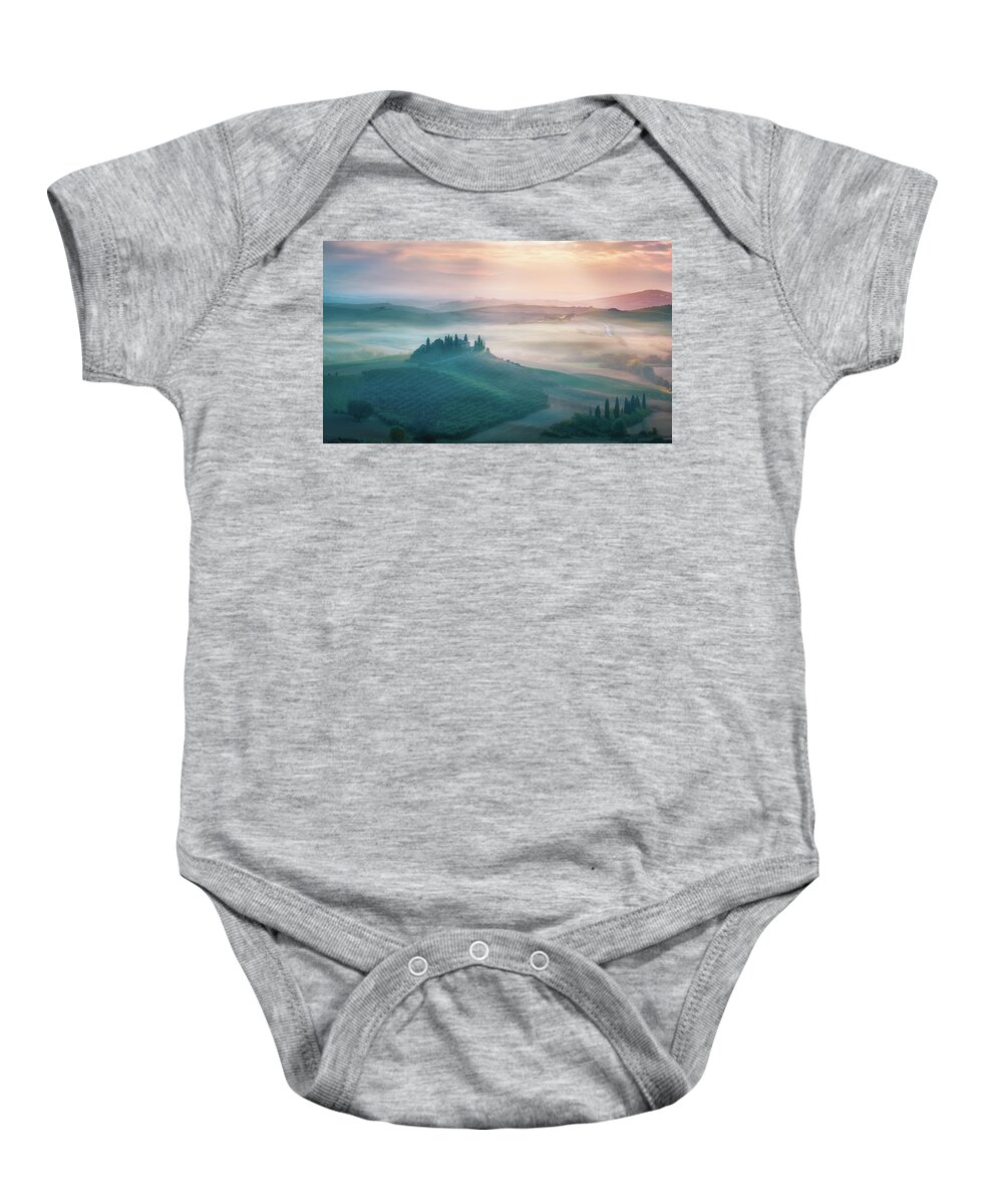 Sunrise Baby Onesie featuring the photograph Sunrise at farm by Henry w Liu