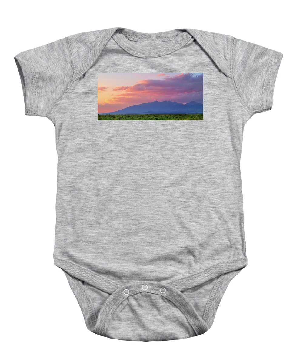 Sunset Baby Onesie featuring the photograph Sunset Behind Mount Blanca by Ally White