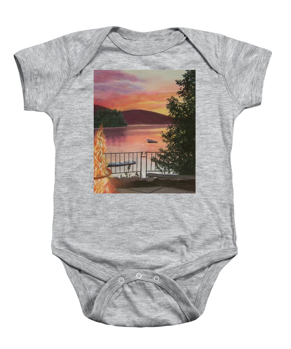 New Hampshire Baby Onesie featuring the mixed media Sunset by Constance DRESCHER