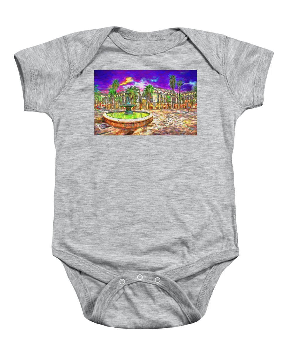 Paint Baby Onesie featuring the painting Sunset in Barcelona by Nenad Vasic