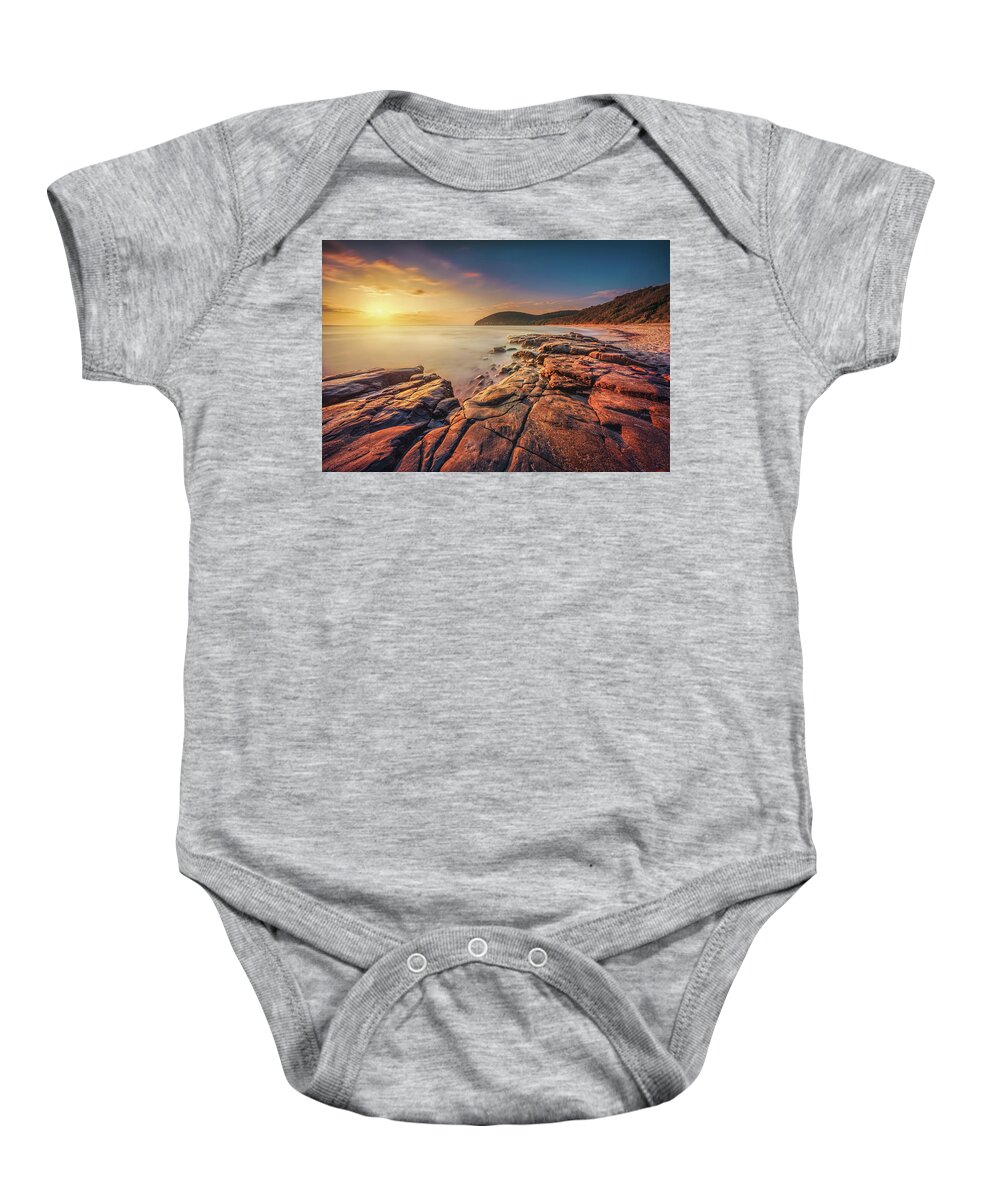 Beach Baby Onesie featuring the photograph Sunset in Cala Violina Beach by Stefano Orazzini
