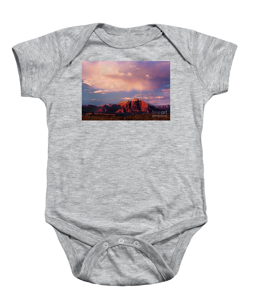 North America Baby Onesie featuring the photograph Sunset on West Temple Zion National Park by Dave Welling