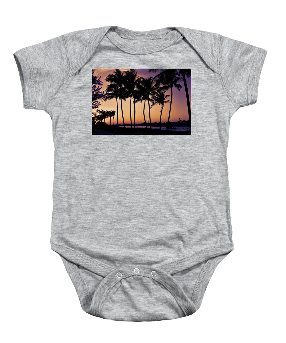 Palm Tree Baby Onesie featuring the photograph Sunset Palms at Jupiter Inlet by Laura Fasulo