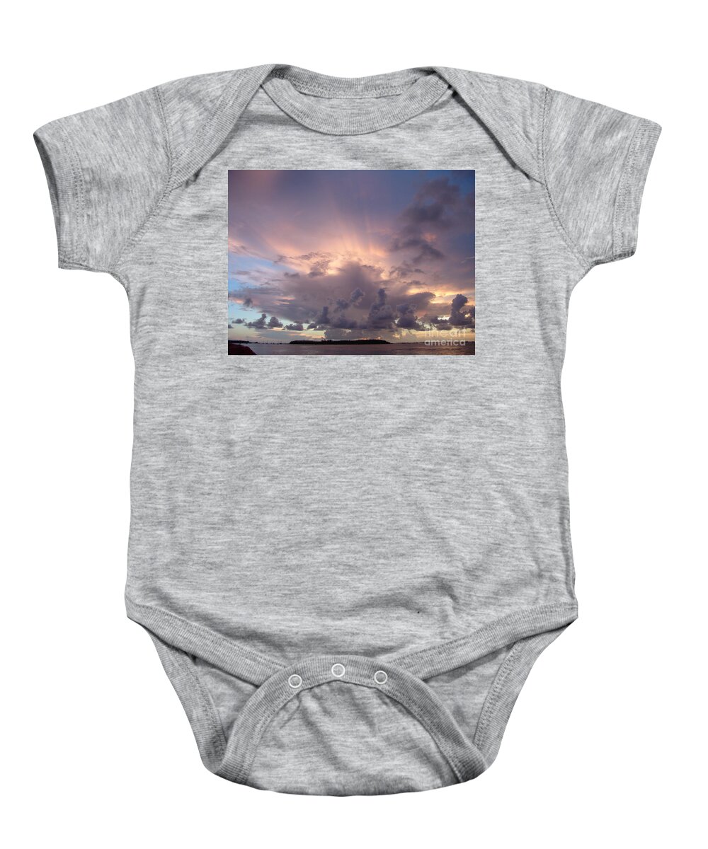 #fl #florida #keywest #evening #dusk #sunset #blueskies #clouds #cloudy #pinkclouds #sprucewoodstudios Baby Onesie featuring the photograph Sunset Pink at Key West by Charles Vice