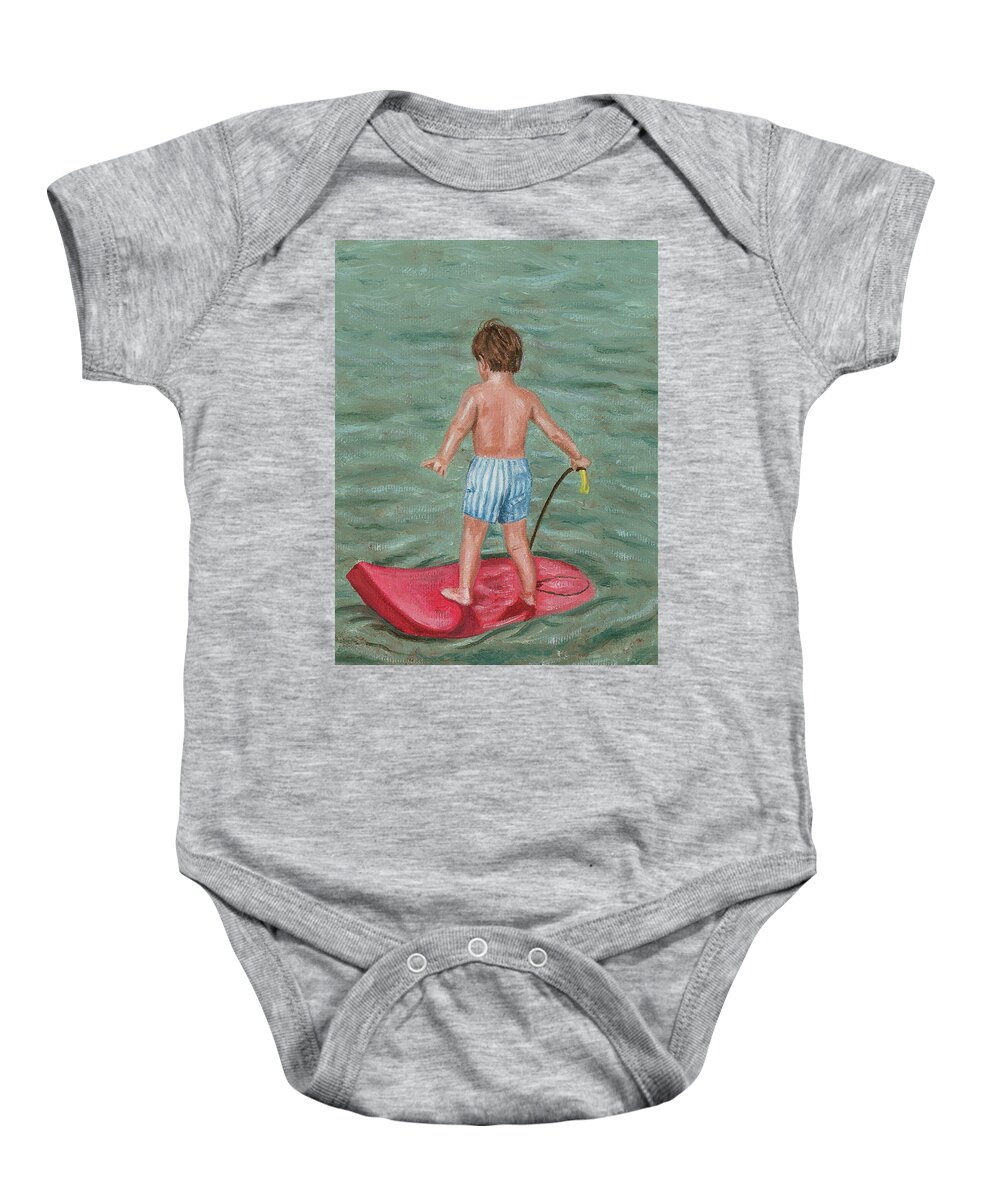 Boy Baby Onesie featuring the painting Surfer in Training by Jill Ciccone Pike