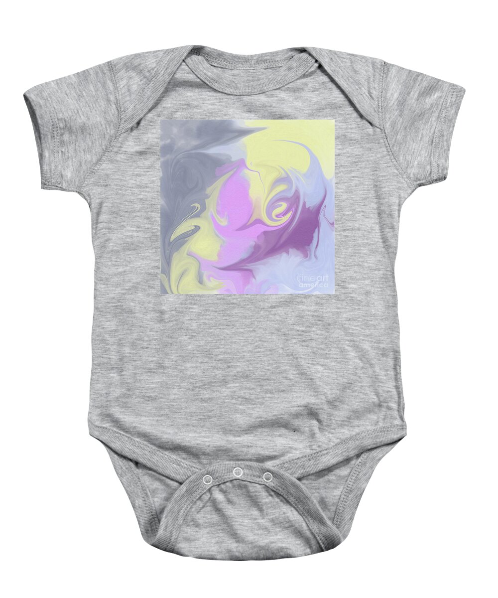 Swirl Baby Onesie featuring the digital art Swirling abstract in purple and yellow by Bentley Davis