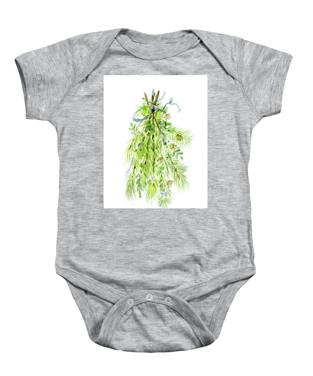 Tamarack Baby Onesie featuring the painting Tamarack Tied Bouquet by Laurie Rohner