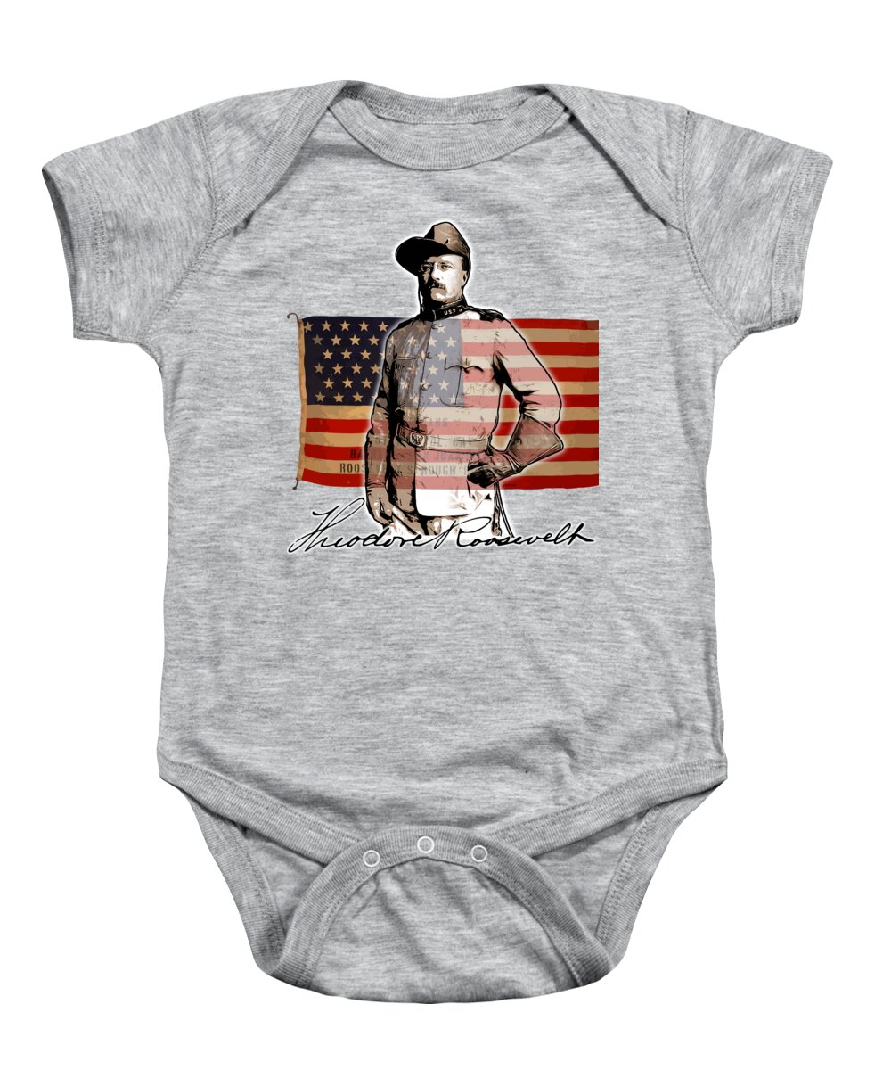 Teddy Roosevelt Baby Onesie featuring the digital art Teddy Roosevelt by Greg Joens