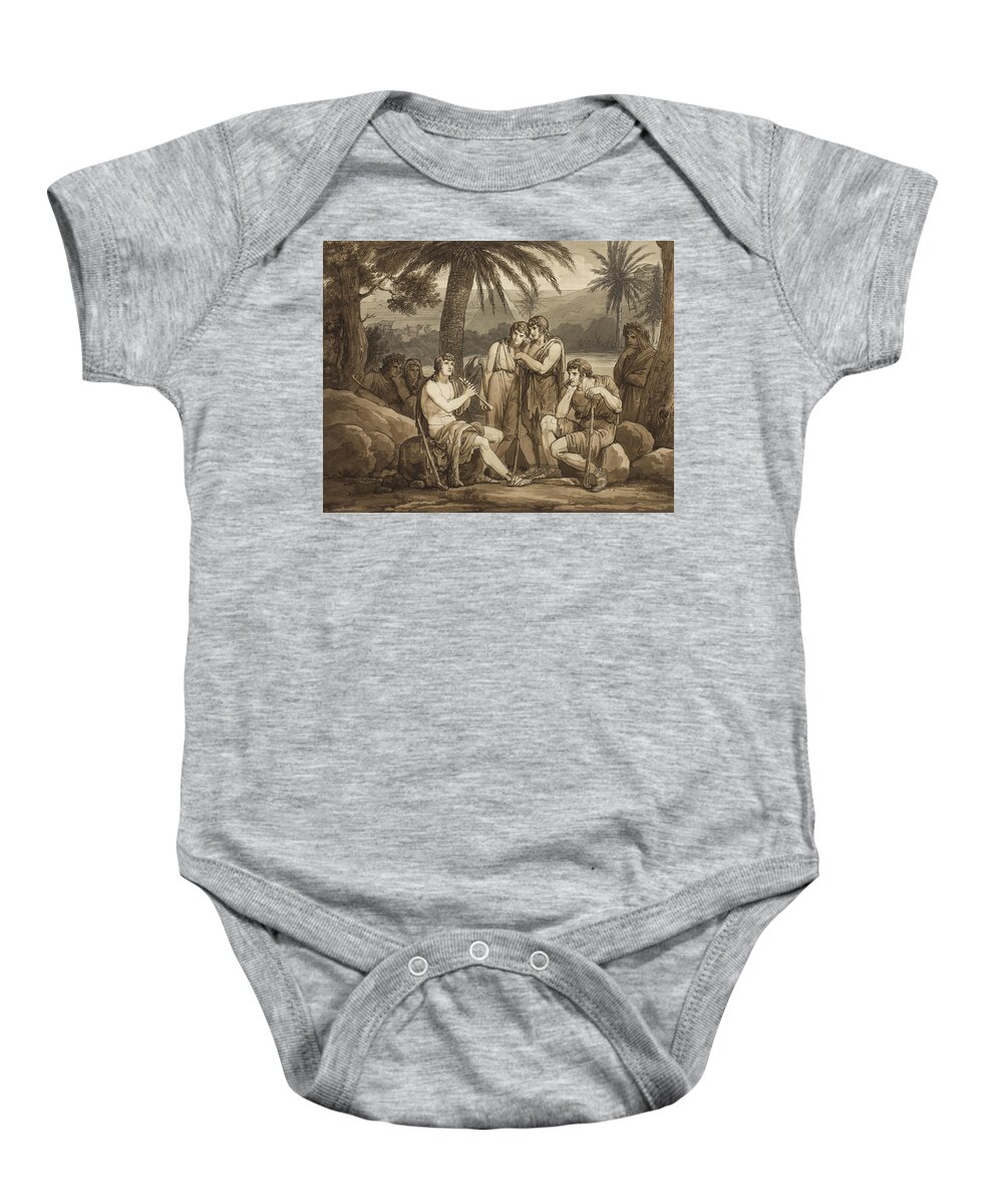 19th Century Artists Baby Onesie featuring the drawing Telemachus Plays and Sings to the Shepherds in Egypt by Bartolomeo Pinelli