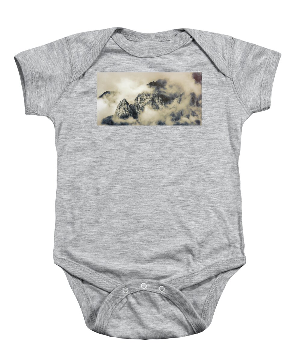 Mountain Mood Baby Onesie featuring the photograph Textured Moody Mountains Panorama by Dan Sproul